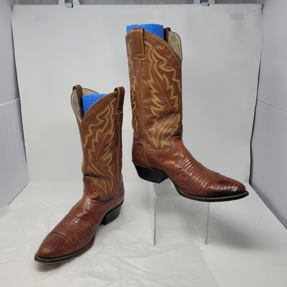 Justin Mens Exotic Western Boot Sz 10.5D Cowboy Style 8303 Peanut Brittle Lizard
